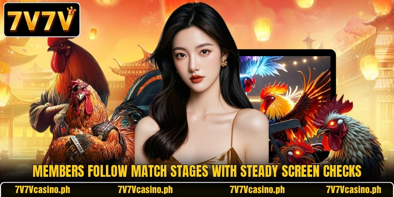 Members follow match stages with steady screen checks Members follow match stages with steady screen checks