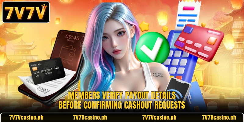 Members verify payout details before confirming cashout requests